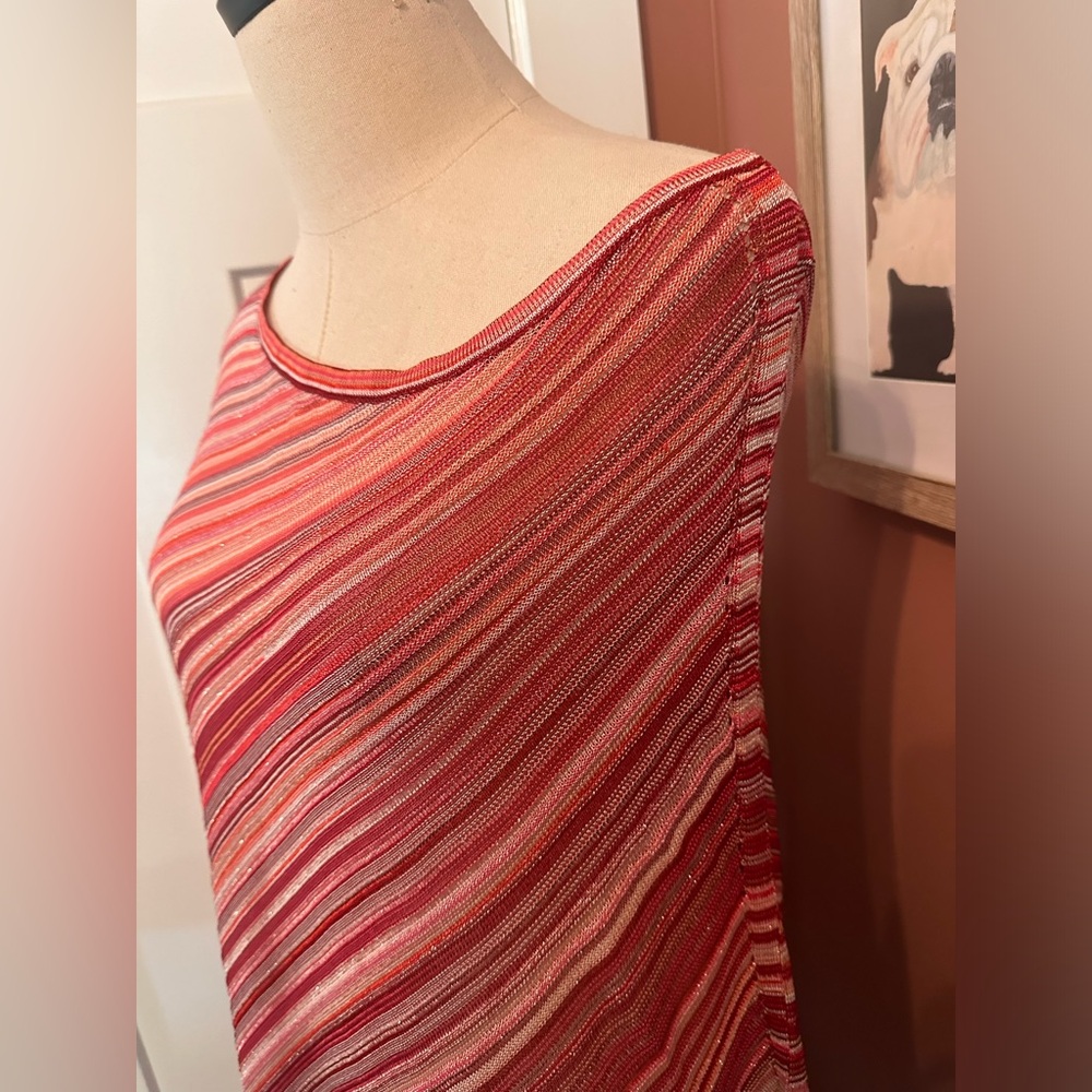 Missoni diagonal striped red silver metallic thread OS asymmetrical cape/shawl - Picture 5 of 13